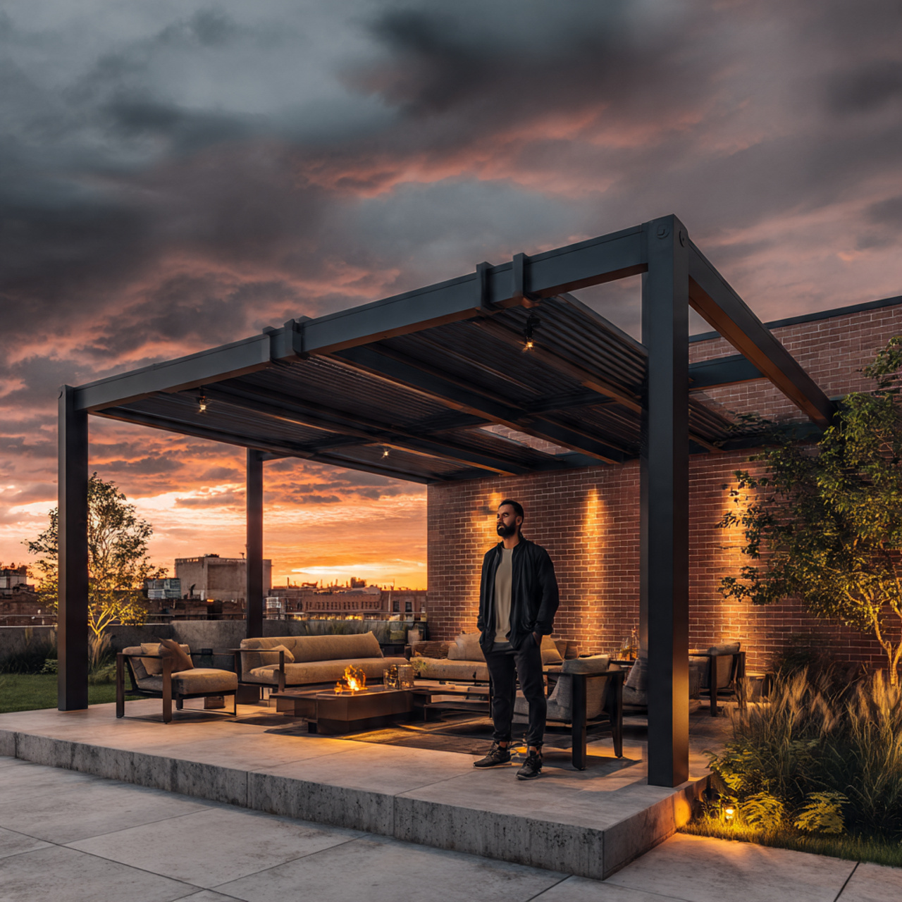 pergola ideas showing an industrial black metal