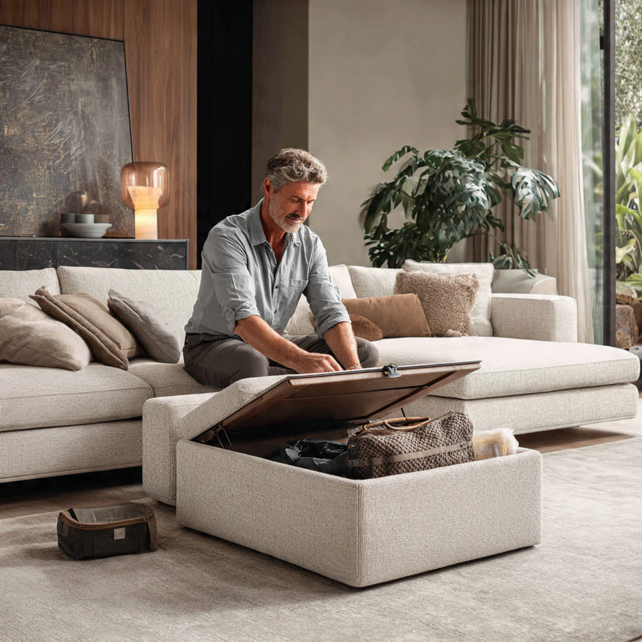 25 Organization Ideas That Transform Clutter Into Stunning Home Style 17 photorealistic living room scene featuring multipurpose furniture