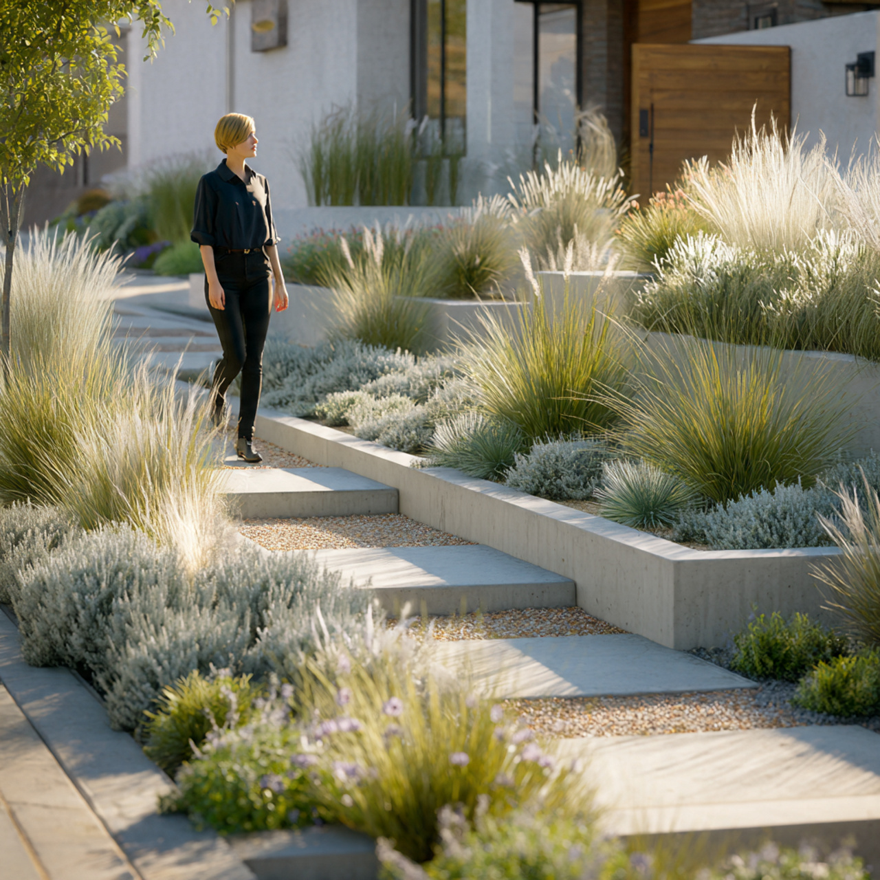 photorealistic scene of flower bed ideas with