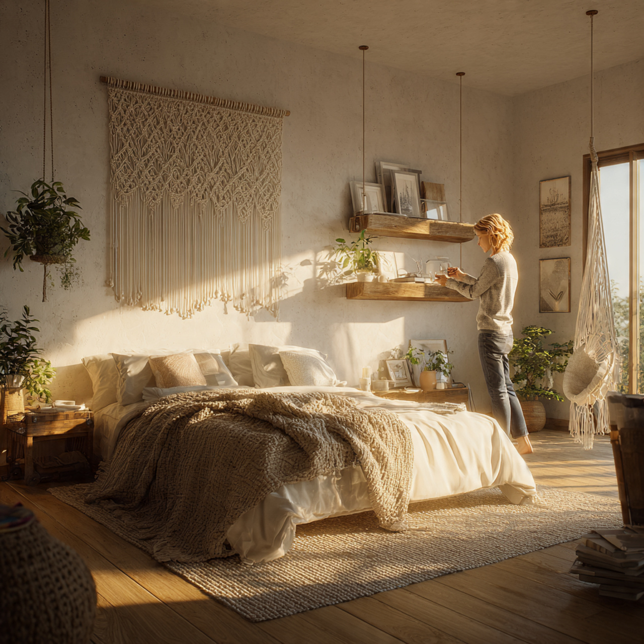 25 Cozy Bedroom Decor Ideas That Make Your Space Stylish & Relaxing 22 realistic cozy bedroom with large macrame wall