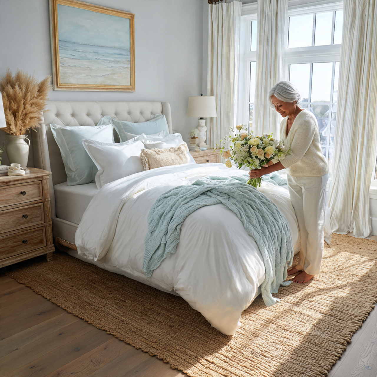 25 Stunning Bedroom Decor Aesthetic Ideas for Every Style & Mood 2 realistic image of a serene coastal grandmother style