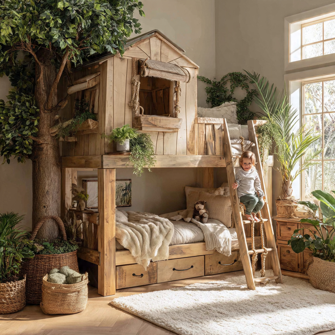 realistic kids room ideas featuring a treehouse