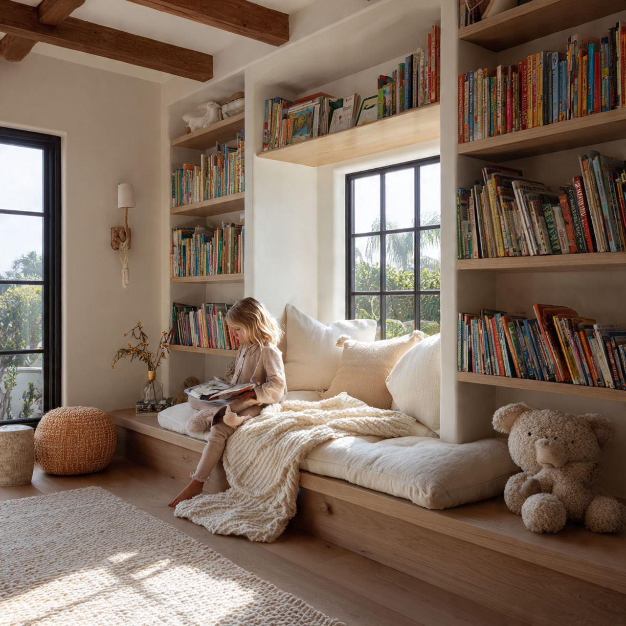 realistic kids room ideas with a cushioned