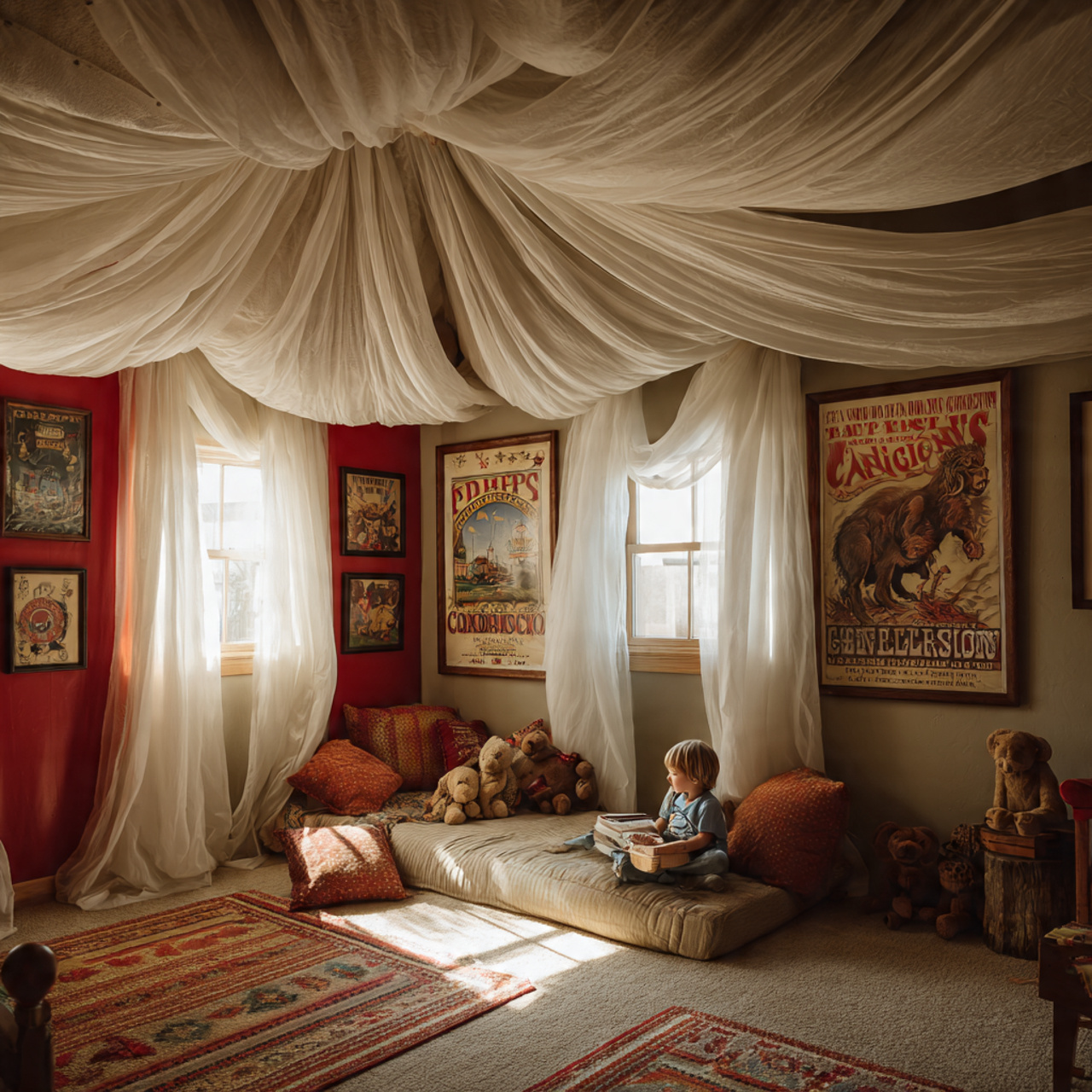 realistic kids room ideas with red and