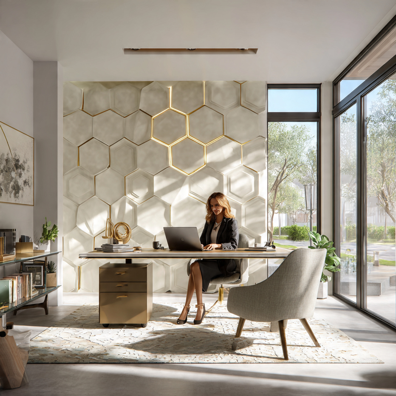 realistic modern home office featuring pop design