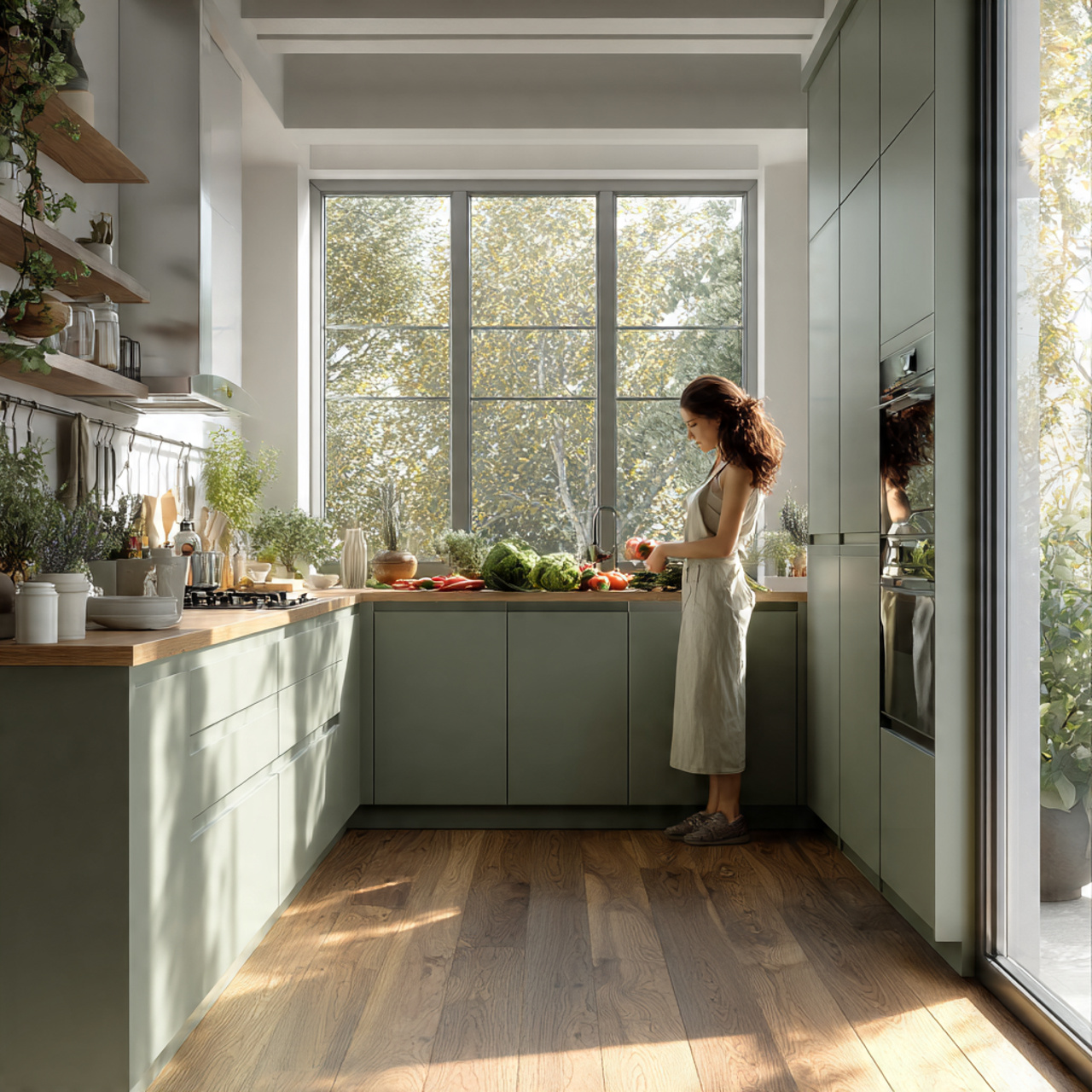25 Sage Green Kitchen Ideas – Transform Your Space with Calm & Stylish Vibes 1 realistic modern kitchen featuring matte sage green