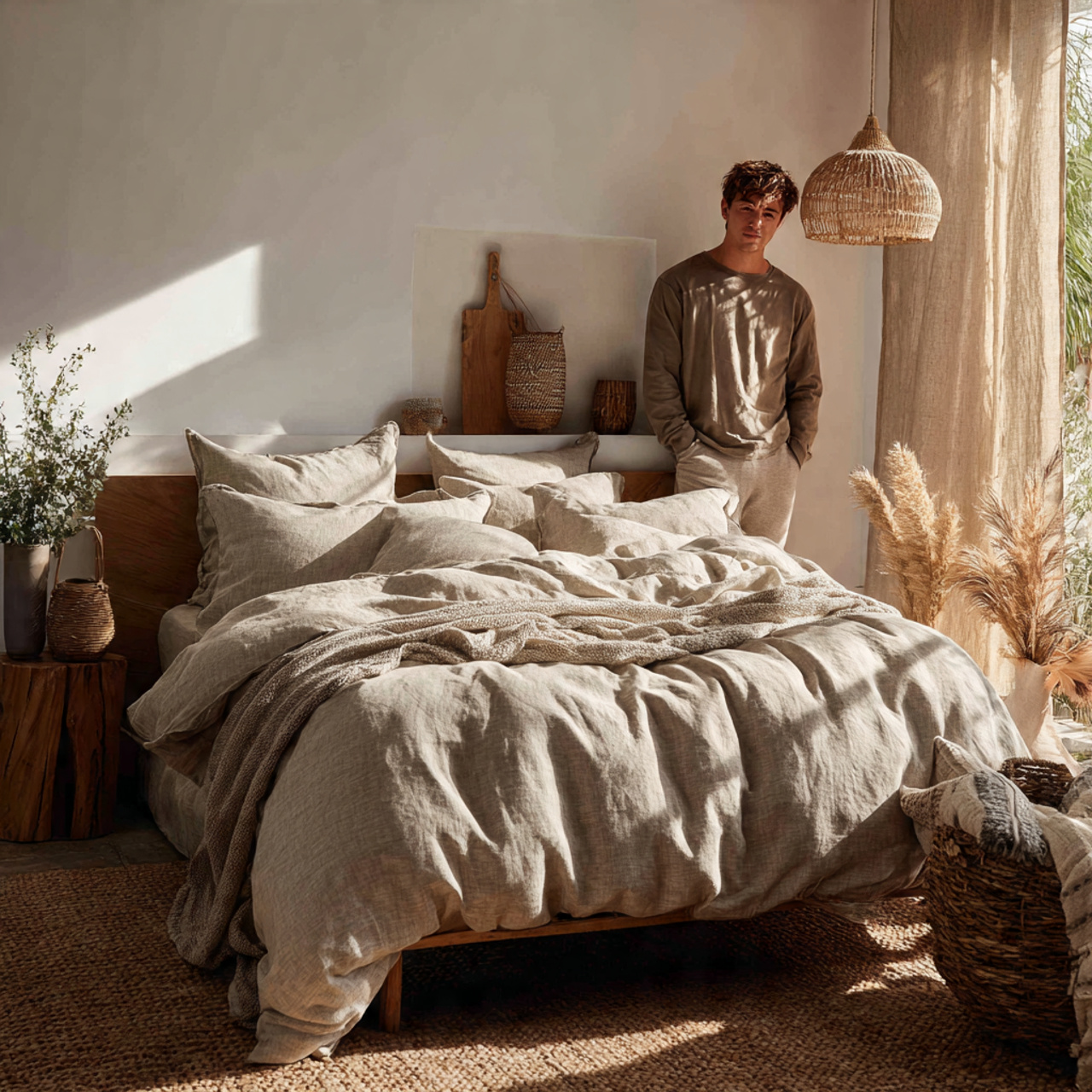 25 Stunning Neutral Bedroom Decor Ideas for Calm & Luxurious Living 2 realistic neutral bedroom featuring raw linen bedding