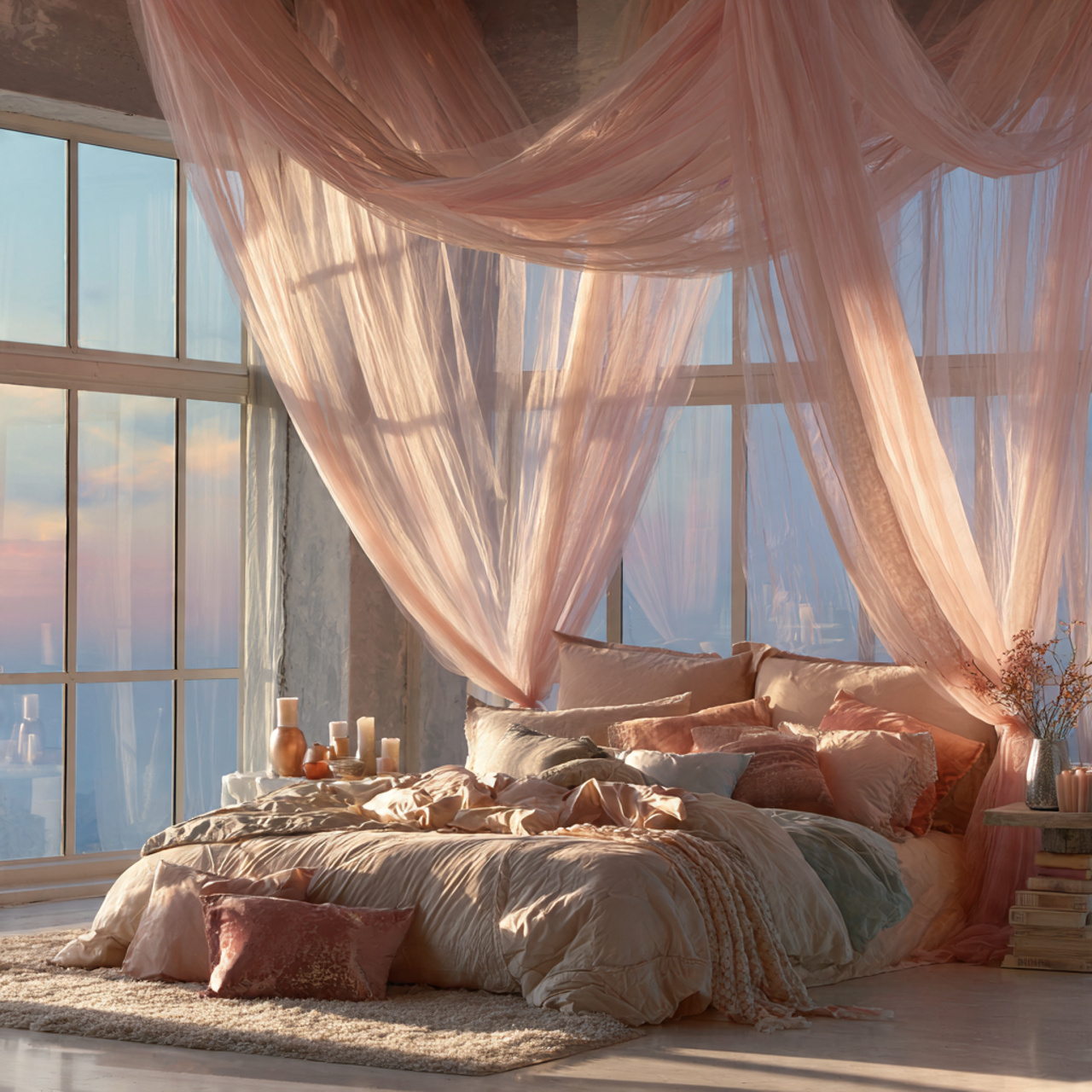 25 Chic & Inspiring Bedroom Wall Decor Above Bed Ideas You’ll Love 14 romantic bedroom with sheer fabric canopy draped