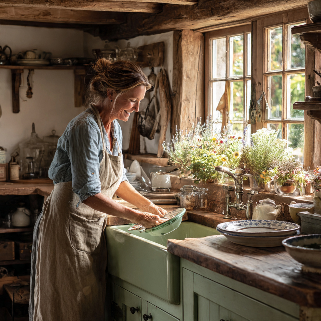 25 Sage Green Kitchen Ideas – Transform Your Space with Calm & Stylish Vibes 13 rustic farmhouse kitchen with a sage green
