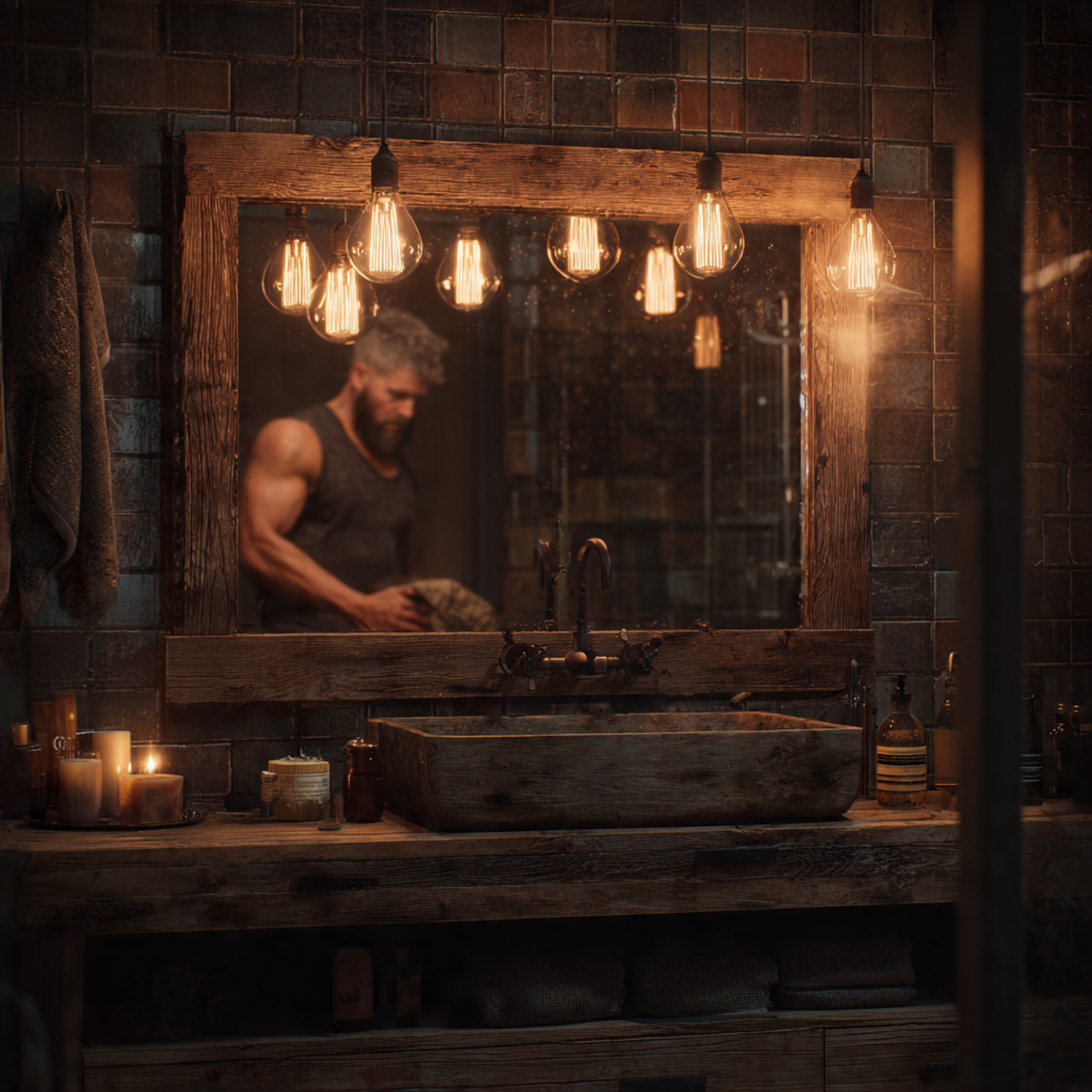 25 Luxury Bathroom Lighting Ideas That Inspire & Impress 19 rustic industrial bathroom with exposed filament edison 1