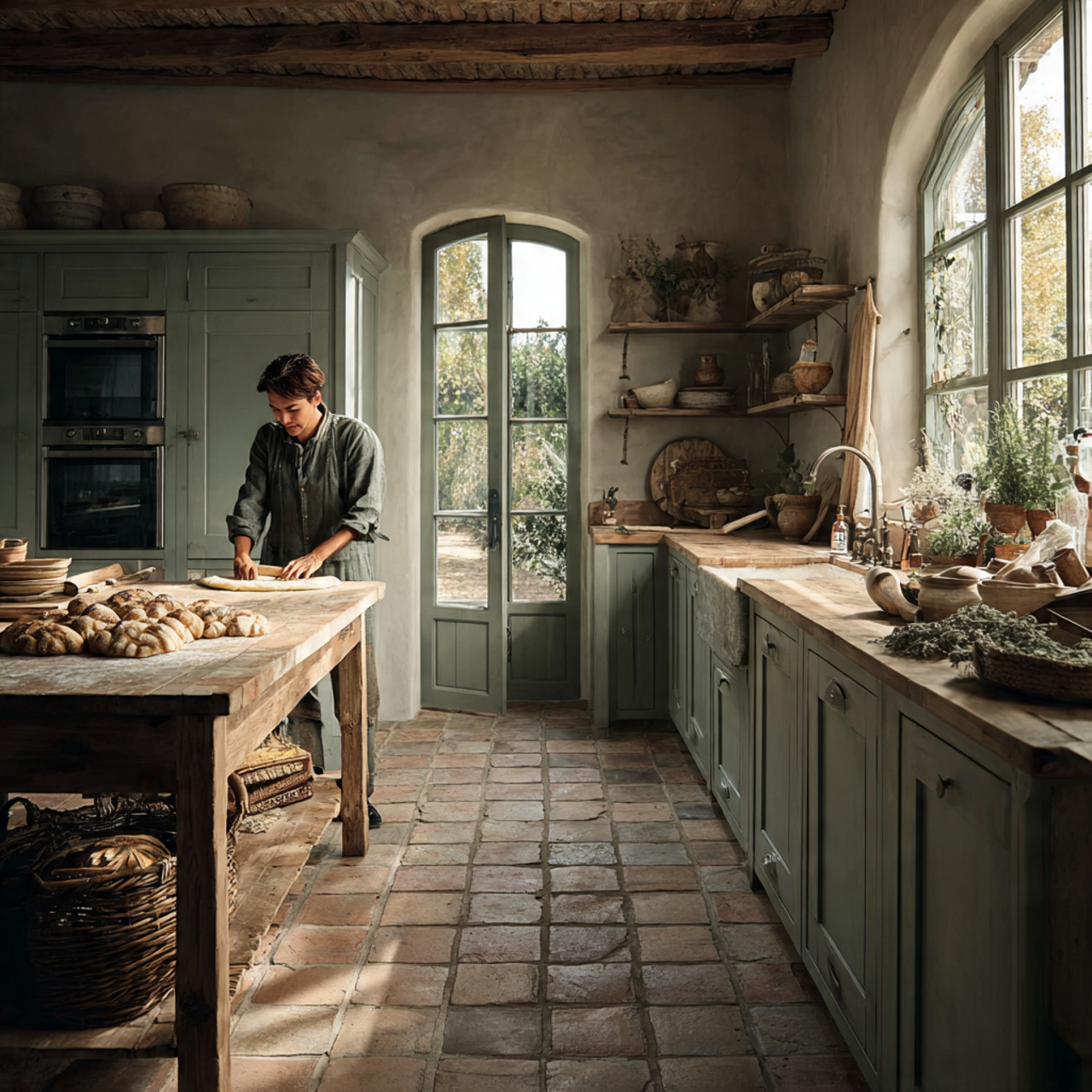 25 Sage Green Kitchen Ideas – Transform Your Space with Calm & Stylish Vibes 7 rustic kitchen featuring sage green cabinetry paired