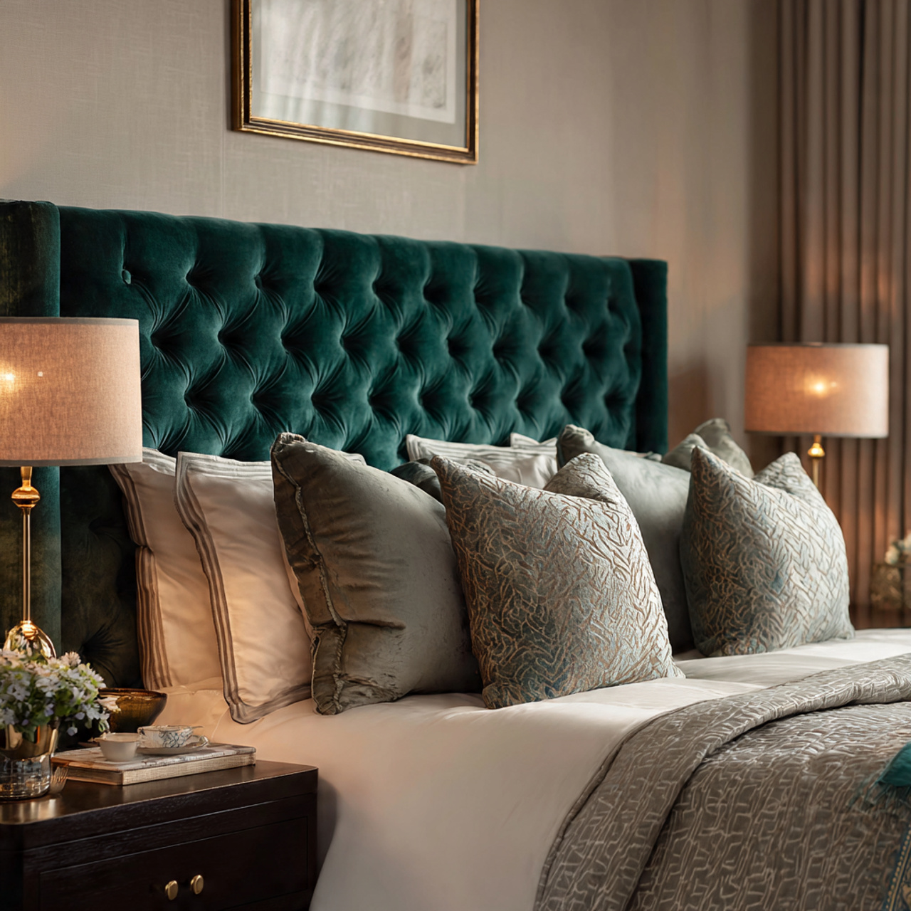 25 Bedroom Ideas for Couples: Luxury, Comfort & Romantic Style Ideas 3 showcasing a plush velvet upholstered headboard in