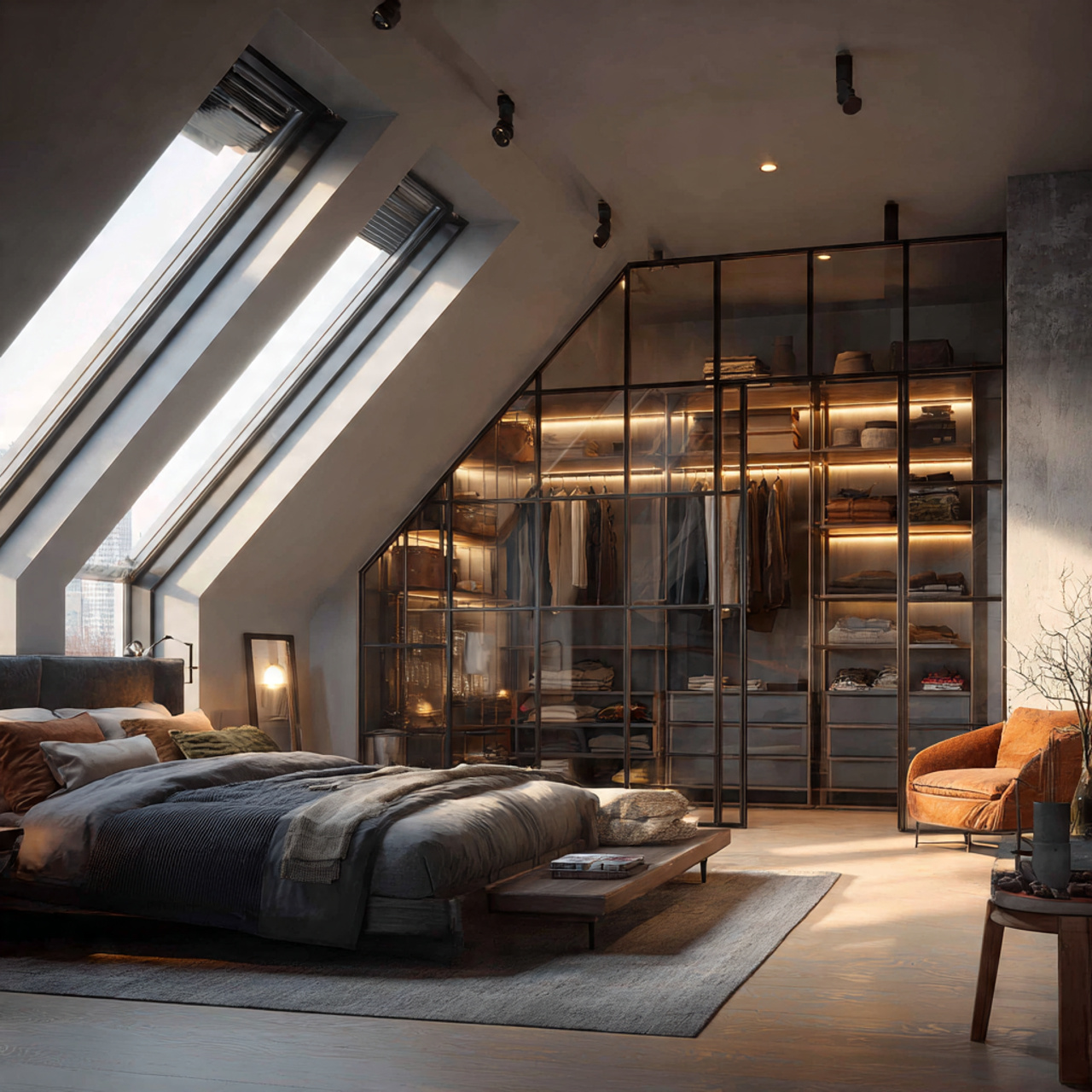25 Attic Bedroom Ideas: Transform Your Loft Into a Cozy, Stylish Retreat 8 spacious attic bedroom with a glass partition