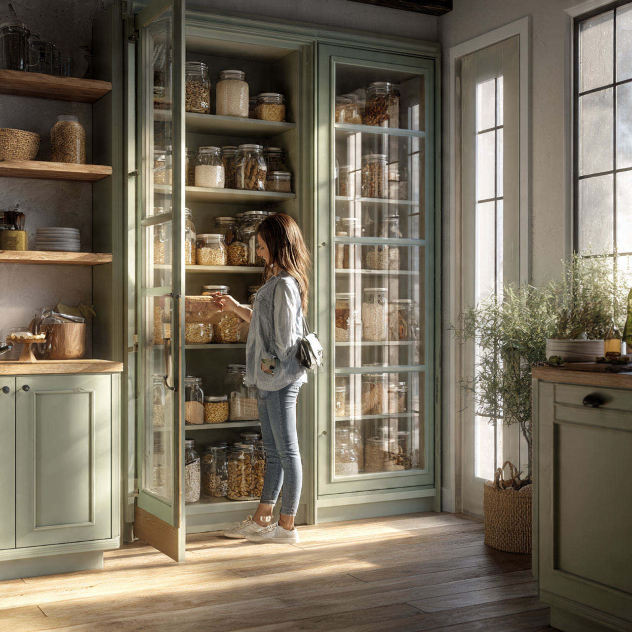 25 Sage Green Kitchen Ideas – Transform Your Space with Calm & Stylish Vibes 15 stylish kitchen with sage green pantry doors