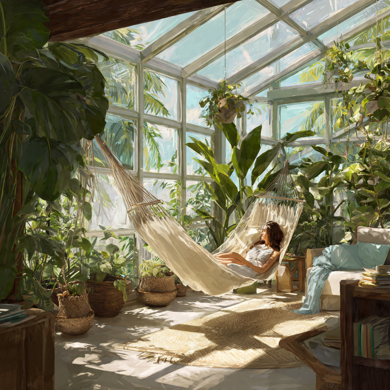 sunroom featuring a high quality suspended hammock with