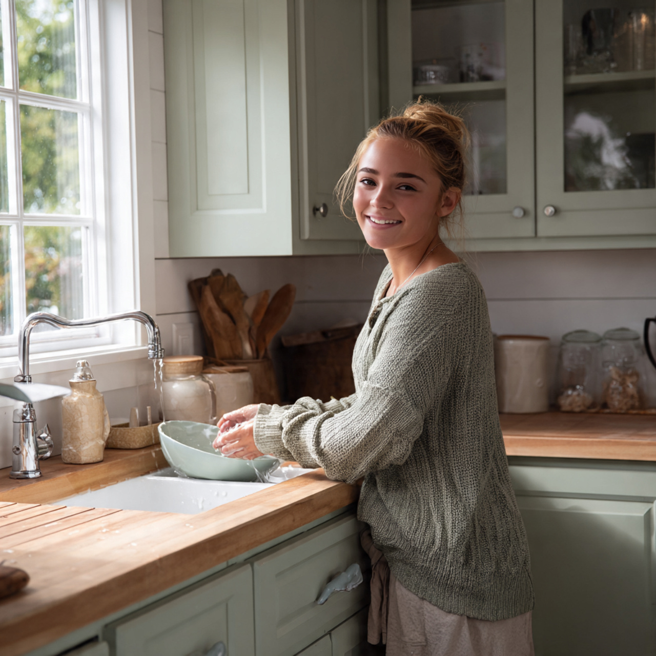 25 Sage Green Kitchen Ideas – Transform Your Space with Calm & Stylish Vibes 3 traditional shaker style cabinets in pale sage green