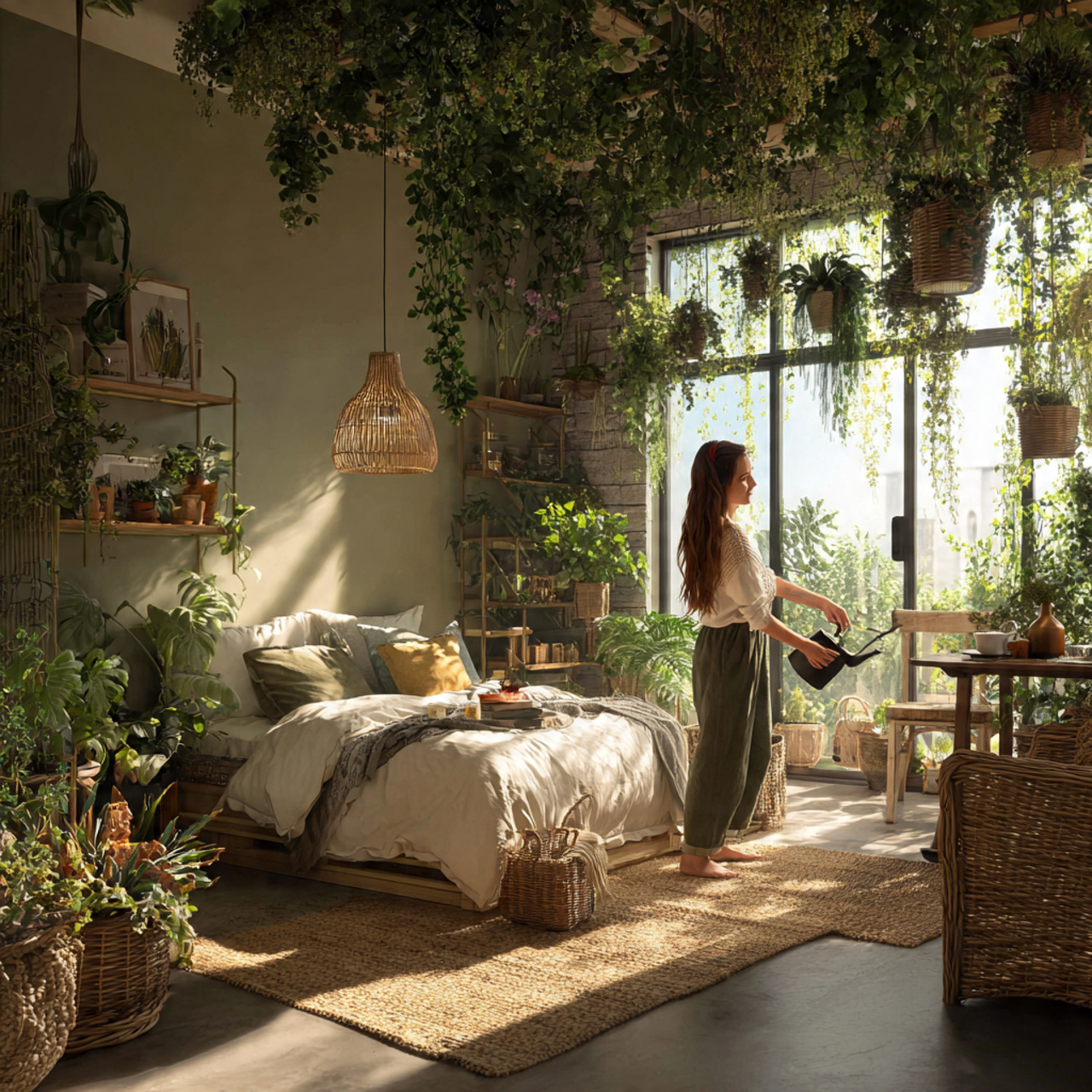 25 Stunning Bedroom Decor Aesthetic Ideas for Every Style & Mood 21 ultra realistic bedroom featuring urban jungle botanical paradise