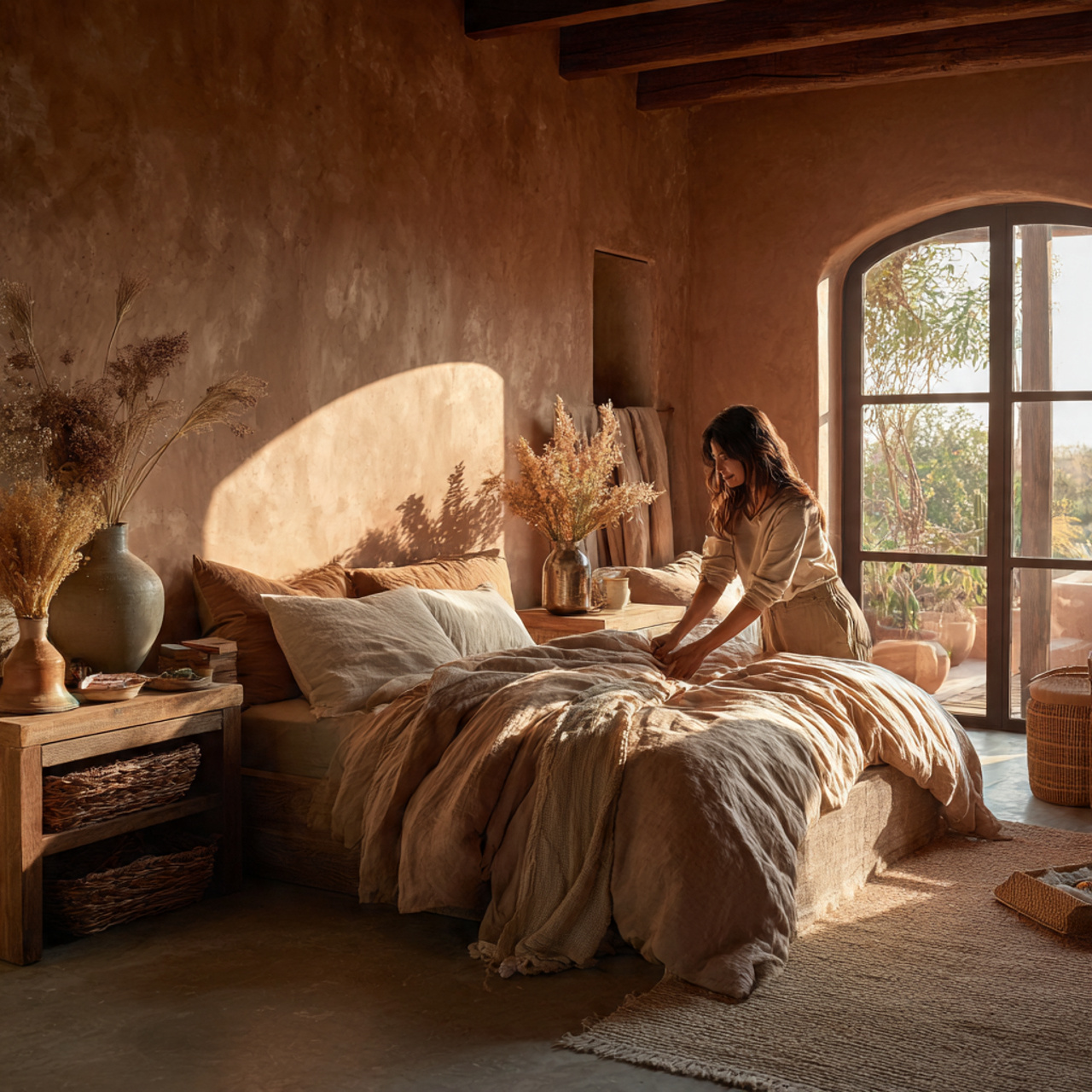 ultra realistic bedroom ideas decor featuring earthy terracotta