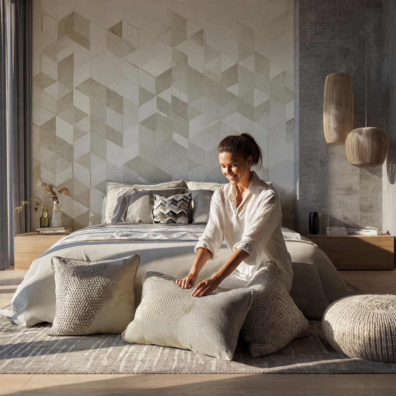 ultra realistic bedroom ideas decor featuring geometric patterns