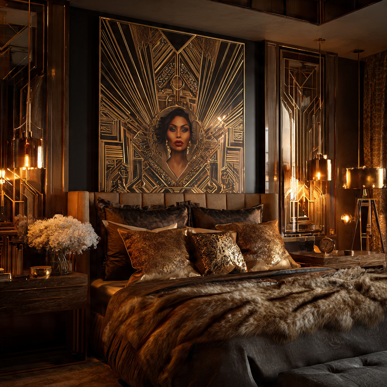 ultra realistic bedroom photograph of apartment bedroom decor