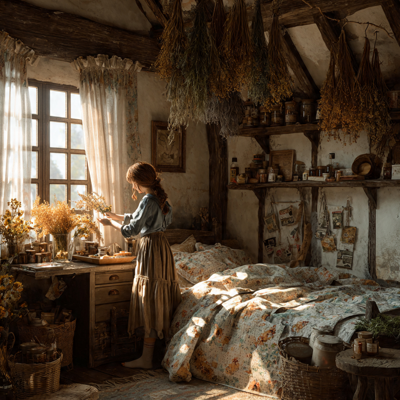 25 Stunning Bedroom Decor Aesthetic Ideas for Every Style & Mood 22 ultra realistic bedroom showcasing cottagecore rustic charm bedroom