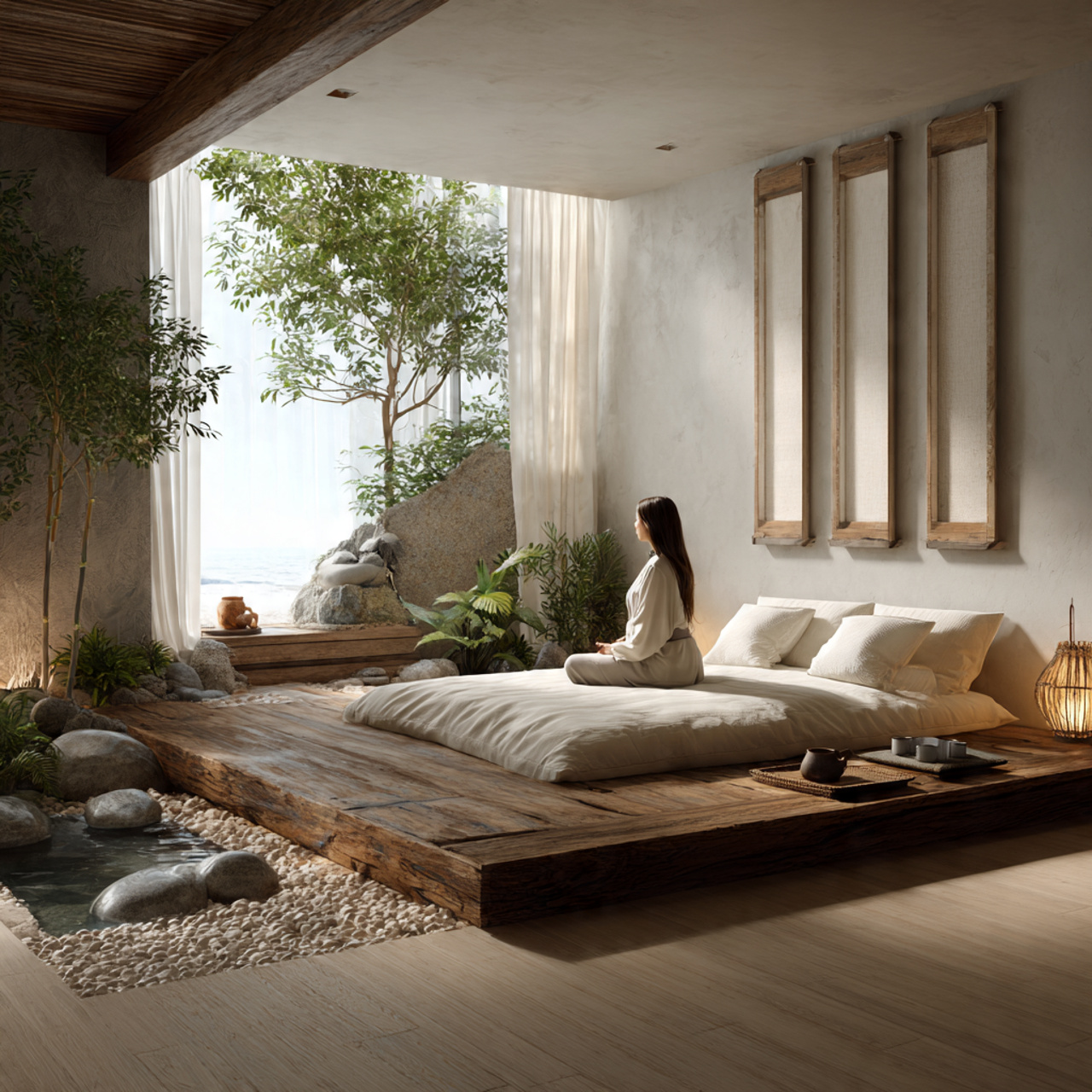 25 Stunning Bedroom Decor Aesthetic Ideas for Every Style & Mood 20 ultra realistic bedroom showcasing zen meditation garden feel