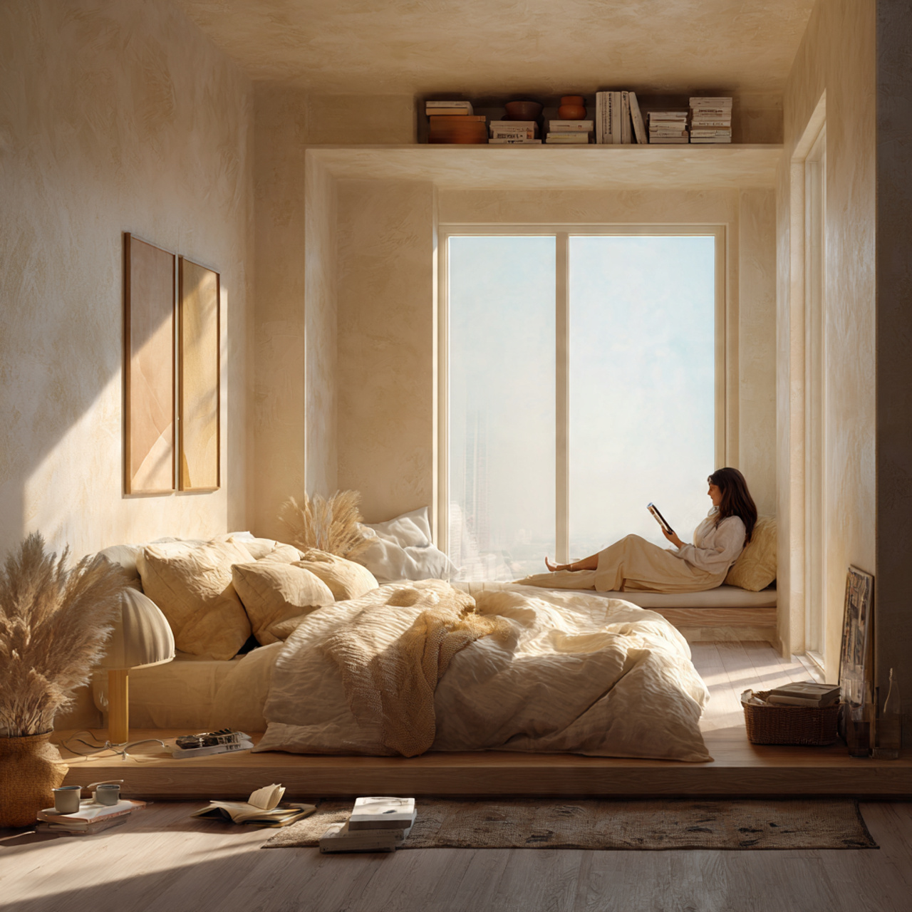 25 Stunning Neutral Bedroom Decor Ideas for Calm & Luxurious Living 1 ultra realistic bedroom with warm sand tones soft