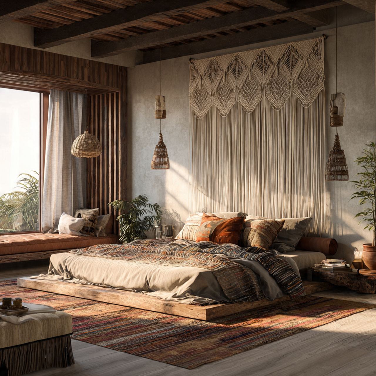 25 Unique Boho Bedroom Decor Ideas to Elevate Your Personal Sanctuary 2 ultra realistic boho bedroom decor ideas showing a