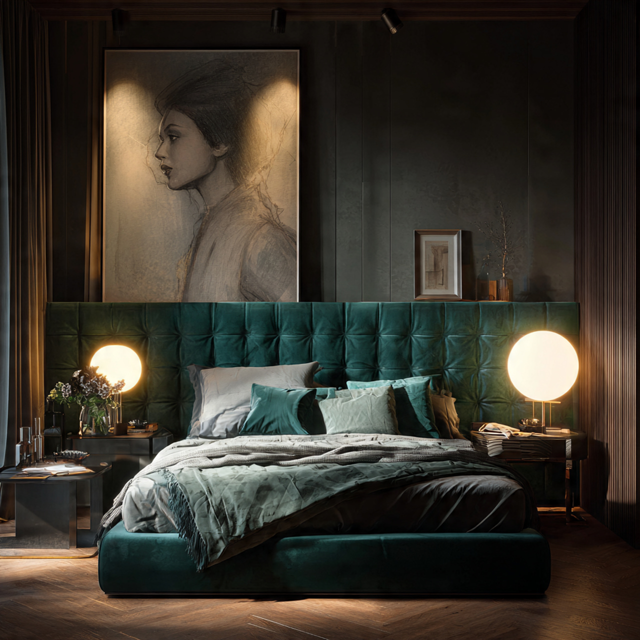 ultra realistic close angle interior photo of apartment bedroom