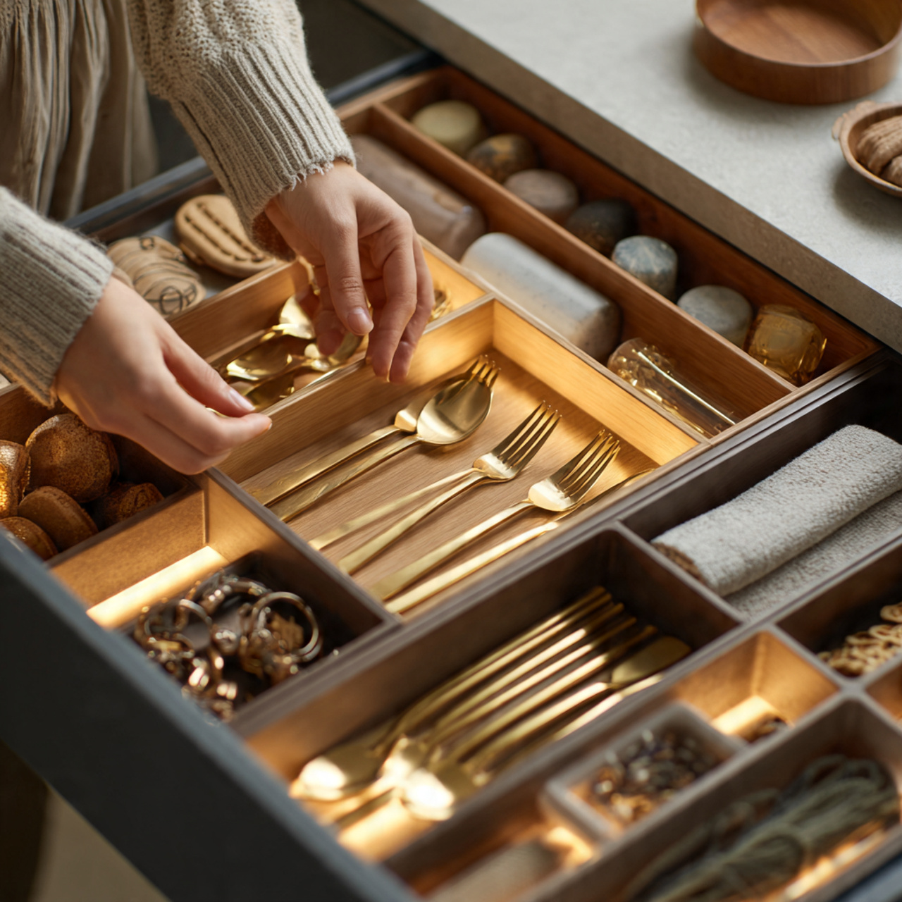25 Organization Ideas That Transform Clutter Into Stunning Home Style 10 ultra realistic close up interior shot of divided drawer