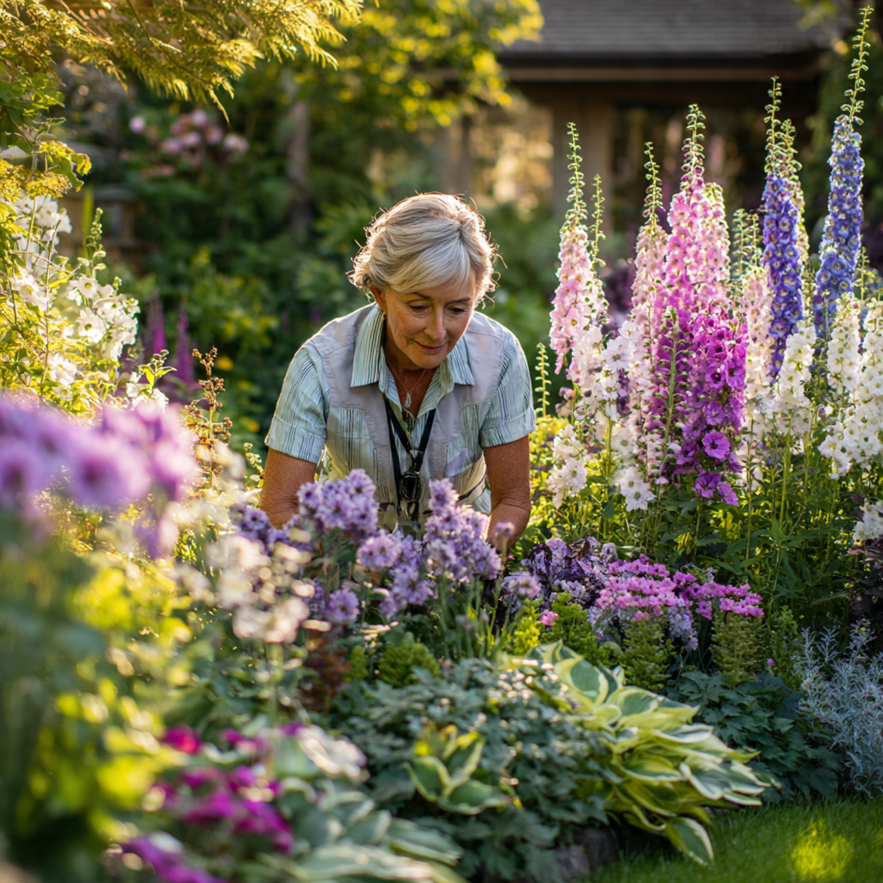 ultra realistic garden photography of flower bed ideas