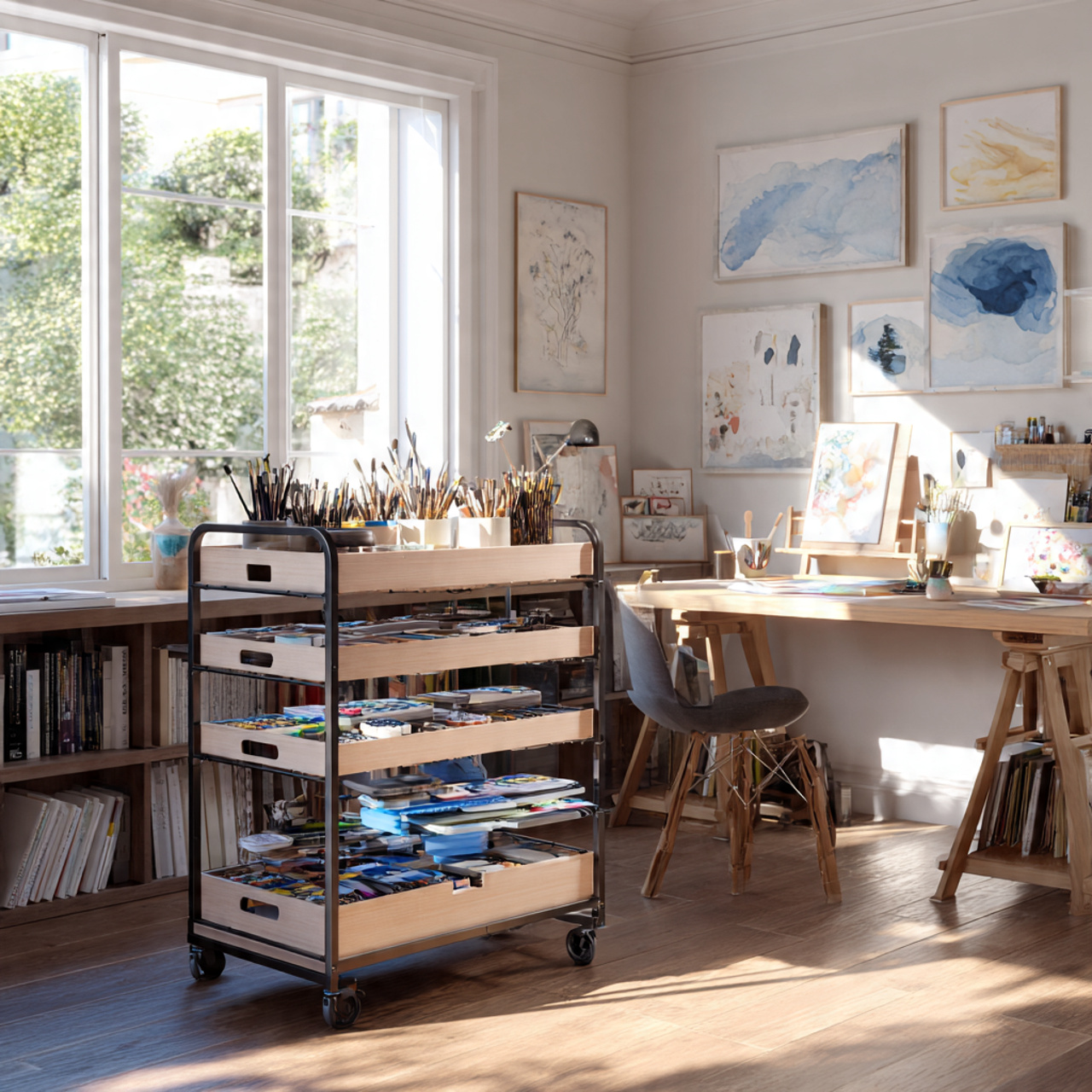 25 Organization Ideas That Transform Clutter Into Stunning Home Style 13 ultra realistic home office photograph featuring tiered rolling