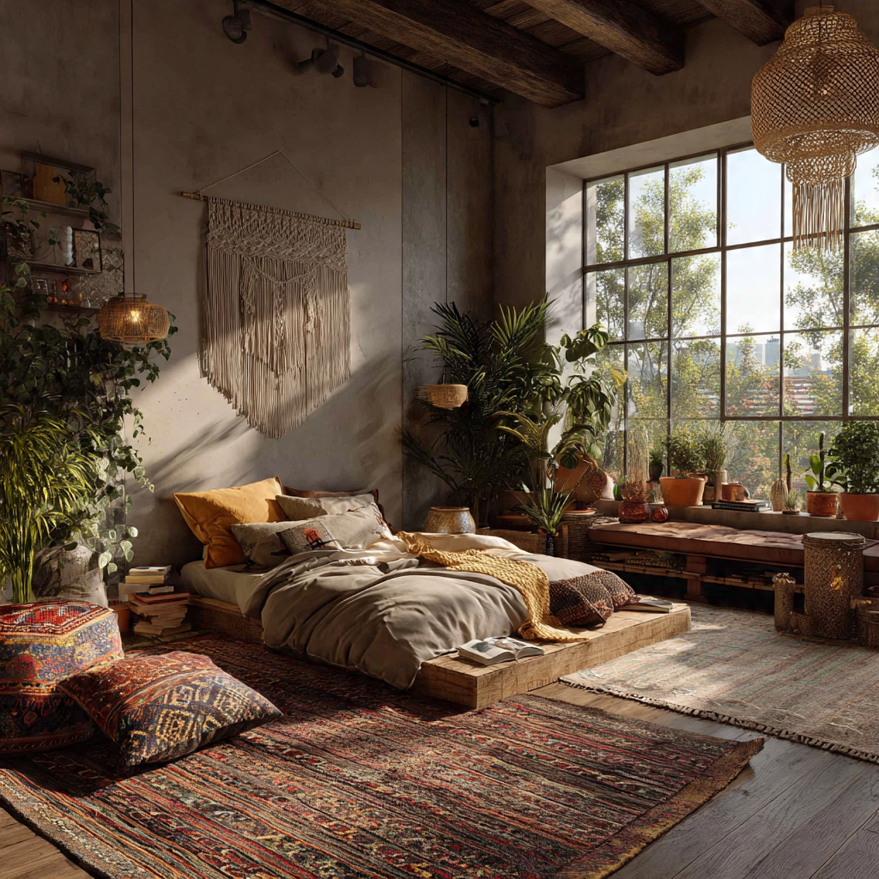 25 Home Decor Ideas Bedroom for Modern, Cozy & Luxury Interiors 1 ultra realistic image of a bohemian chic bedroom