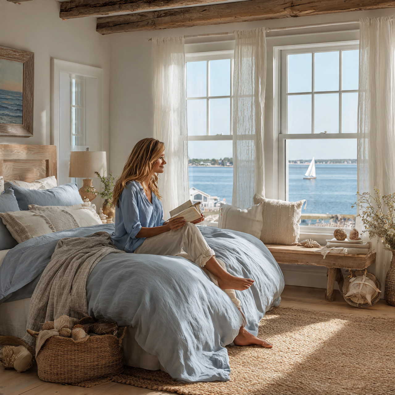 25 Home Decor Ideas Bedroom for Modern, Cozy & Luxury Interiors 6 ultra realistic image of a coastal themed bedroom for