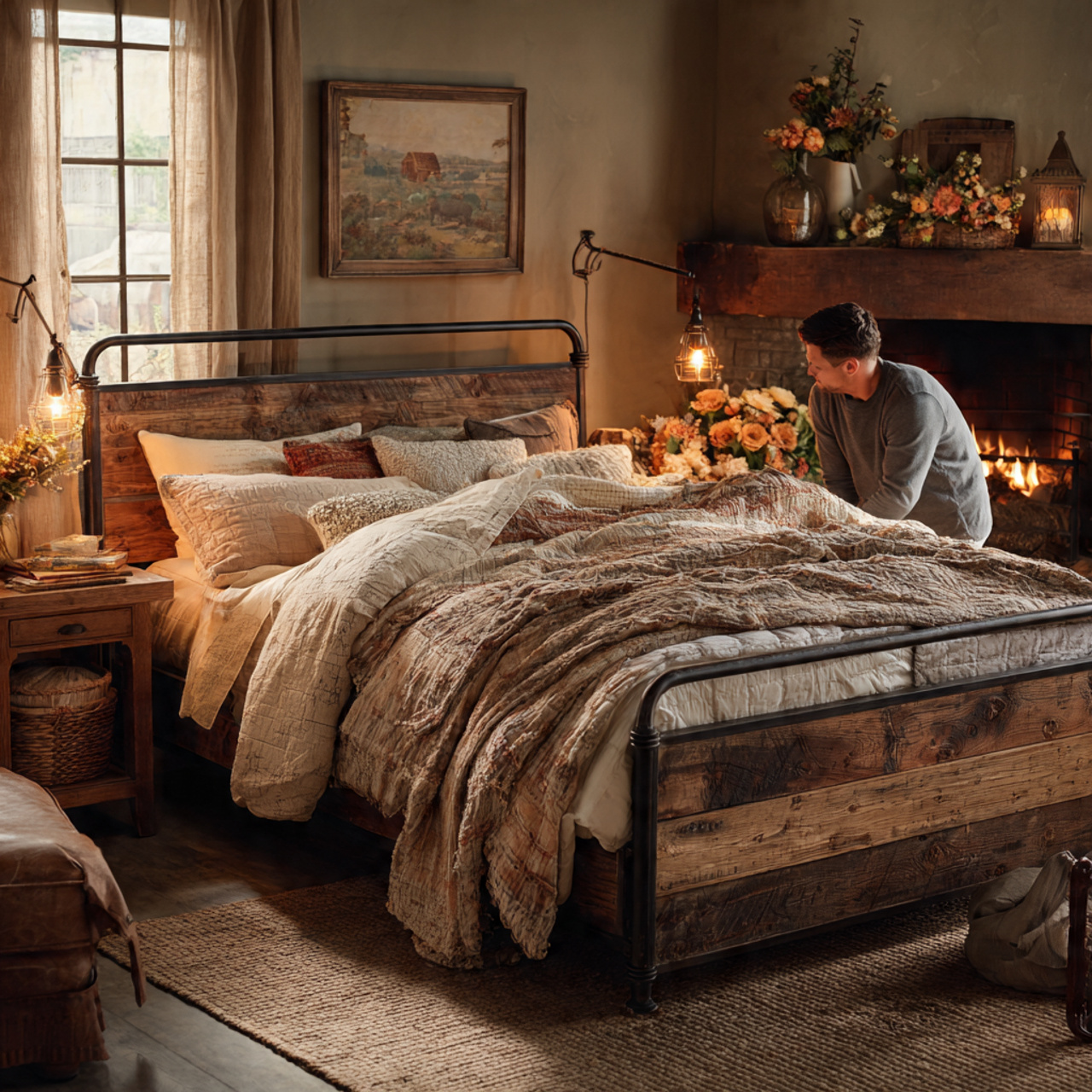 25 Home Decor Ideas Bedroom for Modern, Cozy & Luxury Interiors 7 ultra realistic image of a rustic farmhouse bedroom