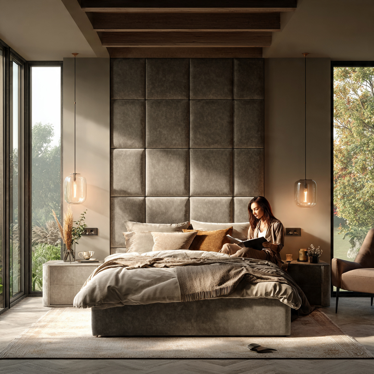 25 Home Decor Ideas Bedroom for Modern, Cozy & Luxury Interiors 17 ultra realistic image of a statement headboard bedroom