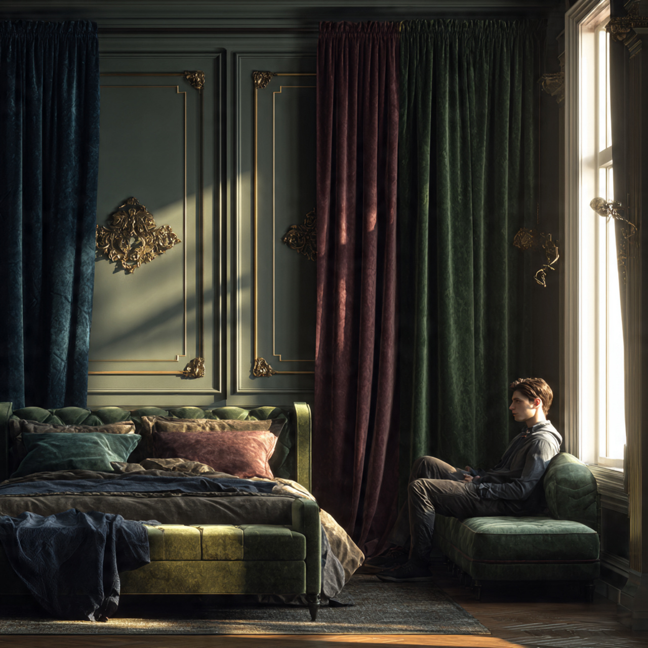 25 Home Decor Ideas Bedroom for Modern, Cozy & Luxury Interiors 20 ultra realistic image of a velvet accent bedroom