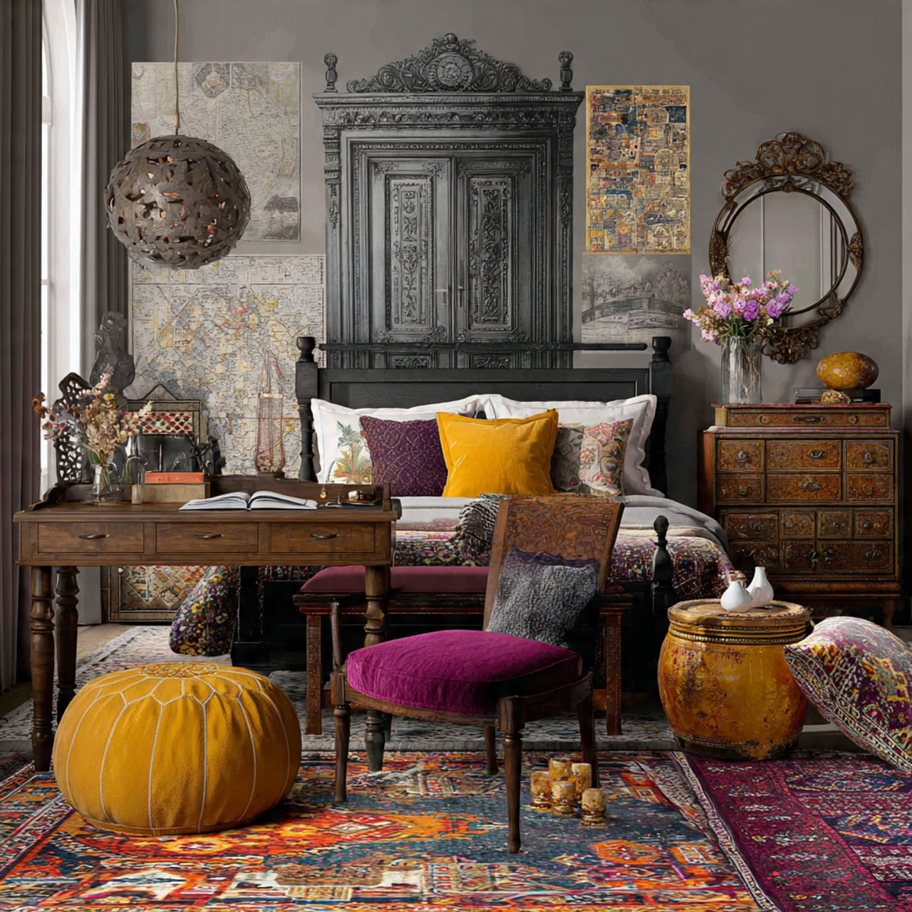 25 Home Decor Ideas Bedroom for Modern, Cozy & Luxury Interiors 12 ultra realistic image of a vintage eclectic bedroom