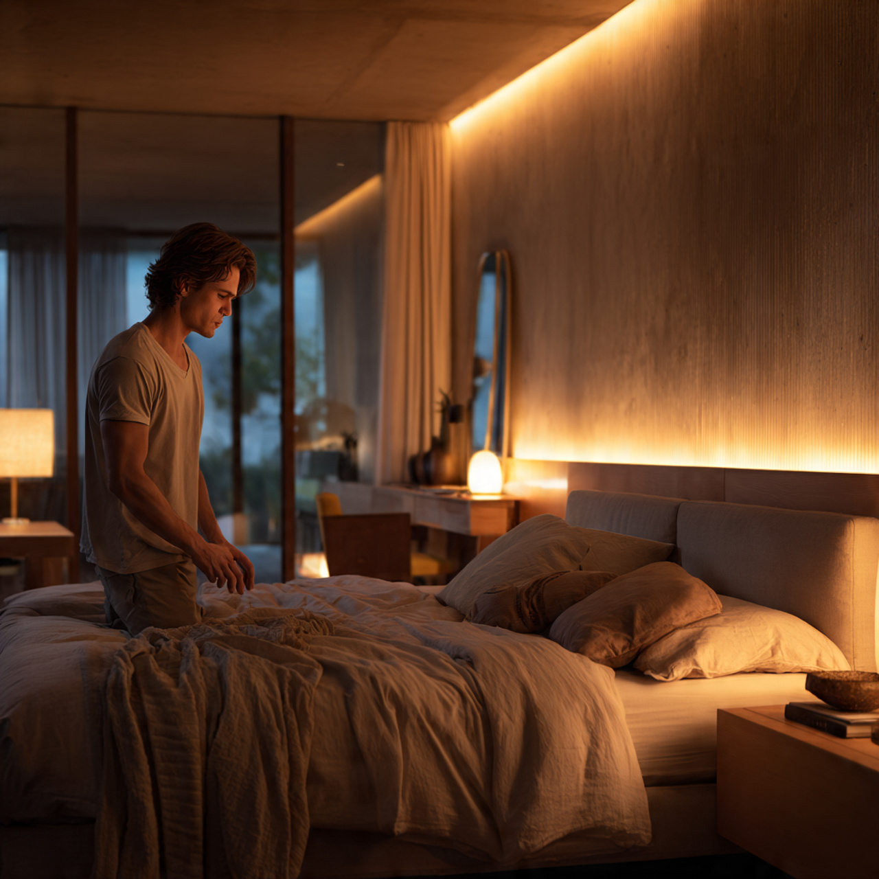 25 Home Decor Ideas Bedroom for Modern, Cozy & Luxury Interiors 18 ultra realistic image of an ambient lighting bedroom