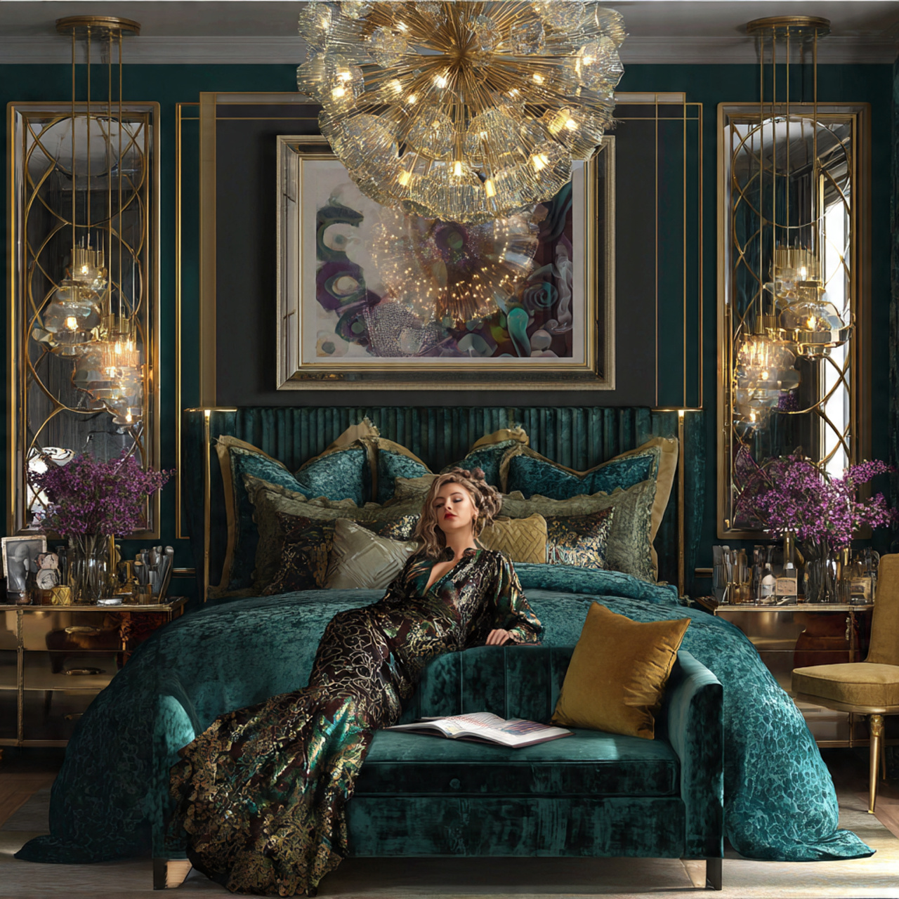 25 Home Decor Ideas Bedroom for Modern, Cozy & Luxury Interiors 8 ultra realistic image of an art deco glamour