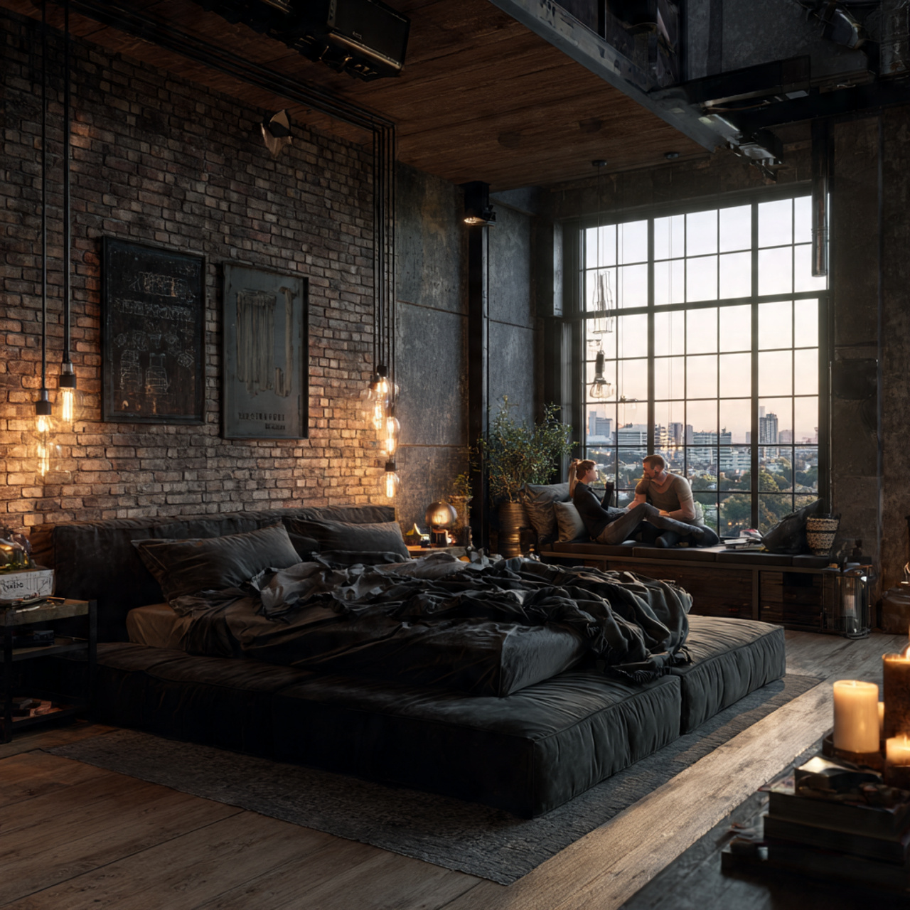 25 Home Decor Ideas Bedroom for Modern, Cozy & Luxury Interiors 3 ultra realistic image of an industrial loft style bedroom