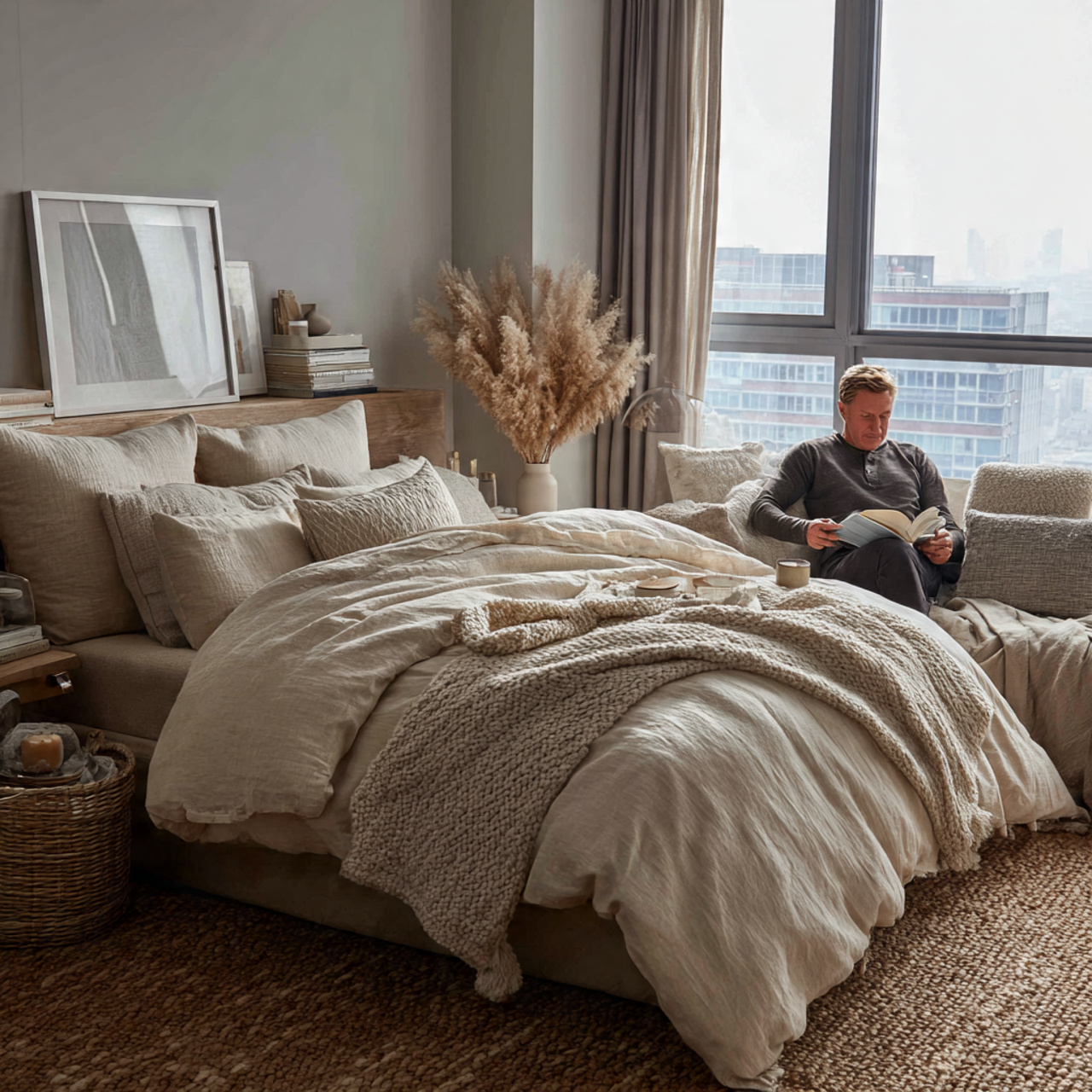 ultra realistic interior photo of apartment bedroom decor