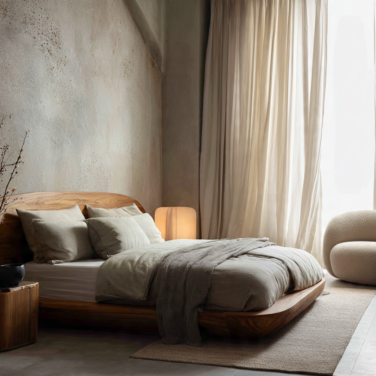 ultra realistic interior photograph of apartment bedroom decor