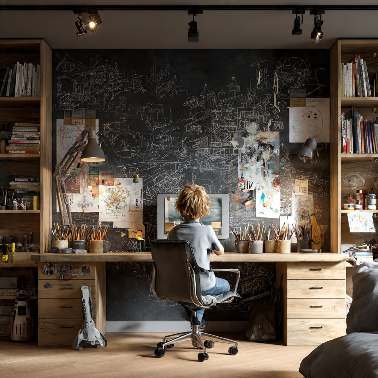 ultra realistic interior scene of boys bedroom decor 1