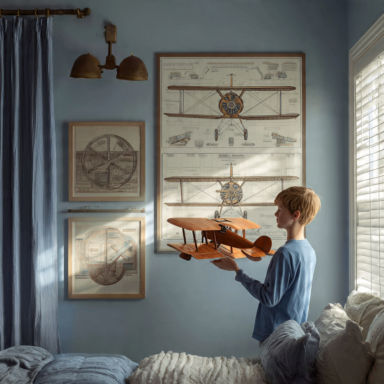 ultra realistic interior scene of boys bedroom decor