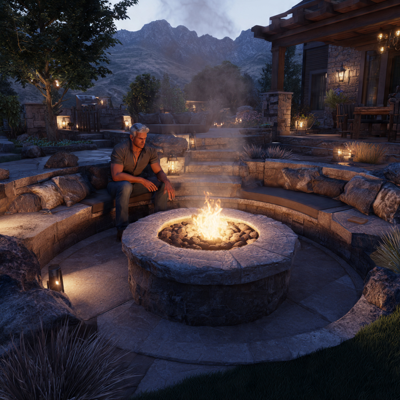 ultra realistic outdoor patio ideas featuring a cozy