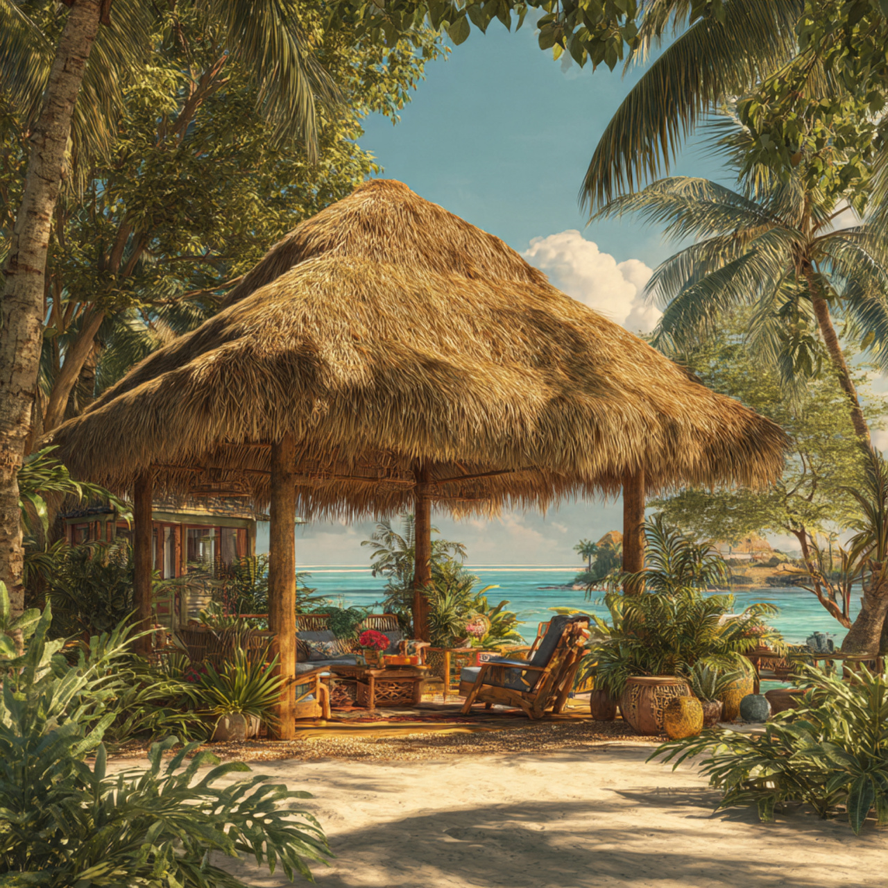 ultra realistic outdoor patio ideas featuring a tropical