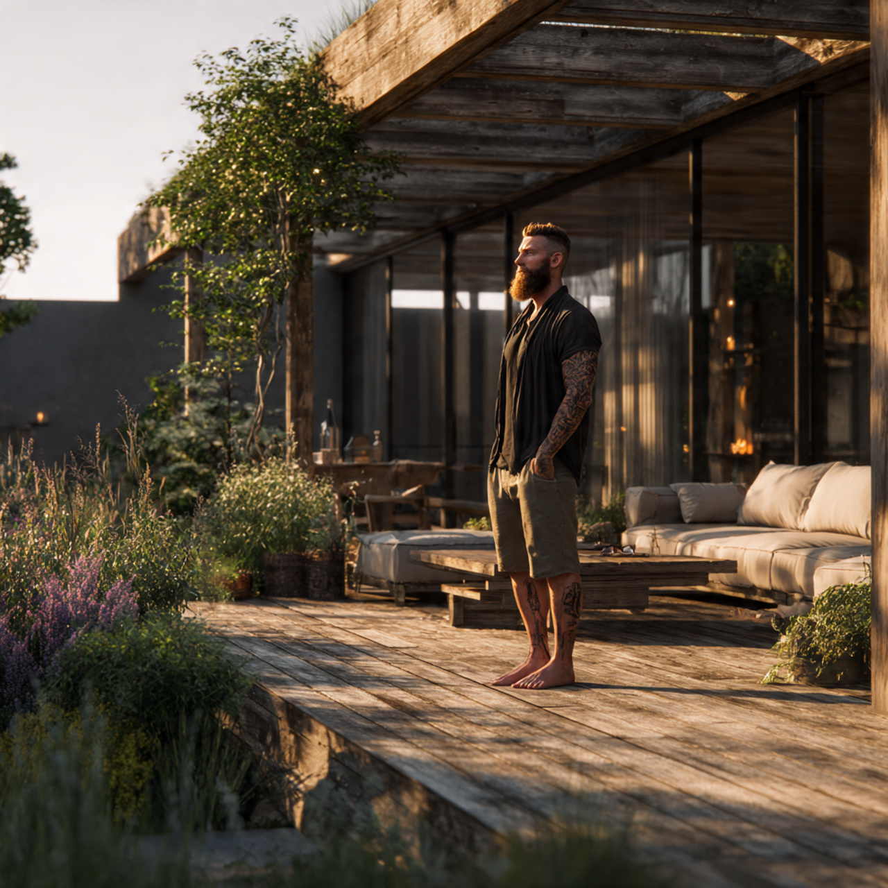 ultra realistic outdoor patio ideas featuring reclaimed wood