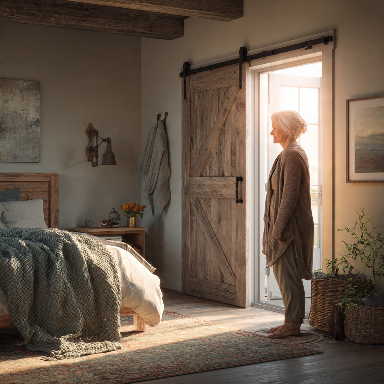 25 Farmhouse Bedroom Decor Ideas for a Cozy, Timeless & Beautiful Retreat 3 ultra realistic wide angle interior shot of farmhouse bedroom