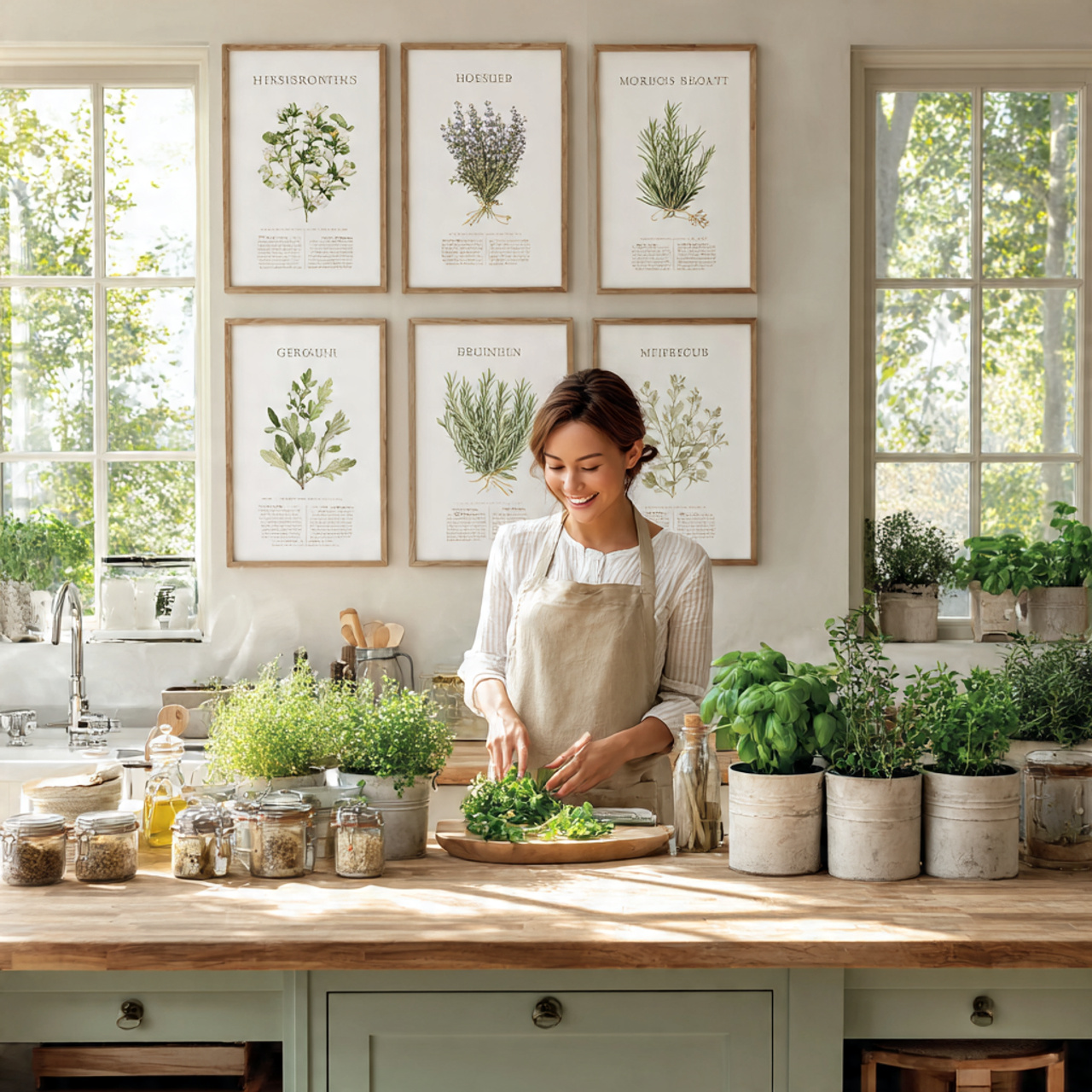 a bright airy kitchen with sunlight streaming thro